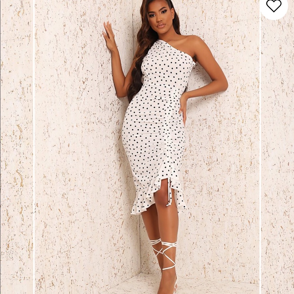 Polka dot one shoulder dress
